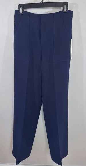 AQUA Womens Navy Blue High Waisted Patch Pocket Straight Leg Trousers Small‎ NEW thumbnail 1