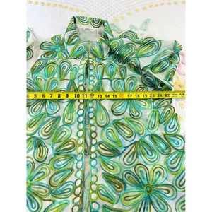 Laura Ashley Green Floral Embroidered Sheer Organza Button Down Shirt Large‎ thumbnail 10