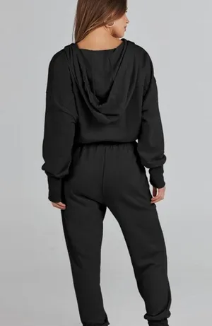 Jumpsuit long sleeve Zip up one piece lounge casual hooded Sweatshirt sweatpant thumbnail 5