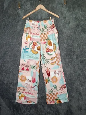 Paper Heart Wideleg Tropical Fruit Print Art To Wear Vacation Beach Womens Small thumbnail 3