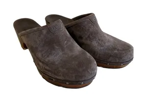 UGG Tan Suede Wooden Heel Clogs Boho‎ Cozy Fall Comfort Shoes Size 7 thumbnail 1