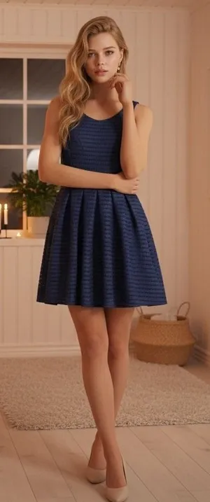 AQUA Navy Blue Lace Fit and Flare Dress Size S thumbnail 1