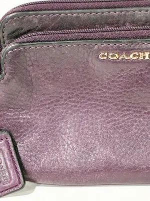 Coach Dark Purple Double Zip Leather Wristlet Pouch thumbnail 2