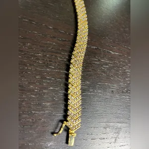 18K Gold Finish Natural Chevron Bracelet 1ct Lab Diamond in Brass 7.5” thumbnail 11
