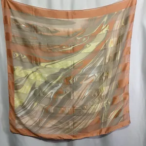 Vintage 70s 80s Abstract Marbled Sheer Square Scarf Rust Olive Silk Feel thumbnail 2