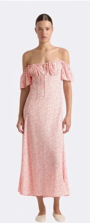 Faithfull The Brand NEW Menton Midi‎ Dress In Micro Calla Vermillion Size 6 thumbnail 1