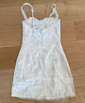 Cotton Candy LA - Satin Jacquard Bustier Mini Dress in Ivory Off White thumbnail 4