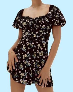 For Love And Lemons August Floral Bow Satin Lace Trim Mini Dress thumbnail 2