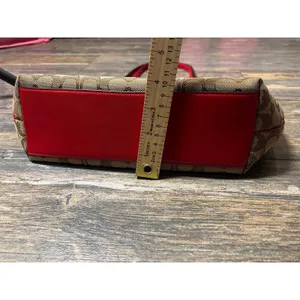 Coach Sophia Chain Tote‎ Bag RED Khaki Signature C Shoulder Laptop Carrier 37118 thumbnail 5