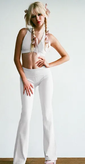 Frankie’s Bikinis Active Zippy High Waist Flare Legging Icy Grey Size Small NWOT thumbnail 1