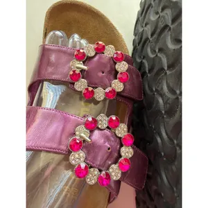 Tatami Women Leather Whimsy Sandals 39 Plum Rhinestone Buckle Slide Birkenstock thumbnail 4