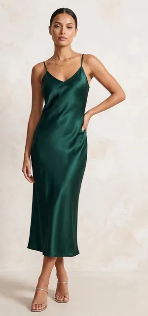 House of Harlow 1960 Emerald Satin Slip Dress Size M thumbnail 1