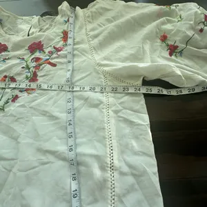 Zara Collection Dress Sz L Cotton Silk Blend Puff Sleeve Floral Embroidered thumbnail 13