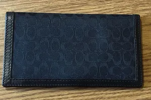 Coach Black Monogram Logo Canvas Leather Check Book Slim Wallet thumbnail 1