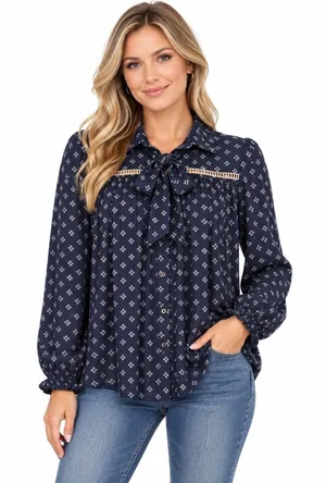 Free People Womens Every Day Girl Size Medium Boho Cottagecore Navy Blue Dot thumbnail 1
