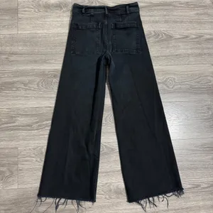 Washed Black High Rise Wide Leg Raw Hem‎ Jeans Patch Pockets 26W L28 Bohemian thumbnail 2
