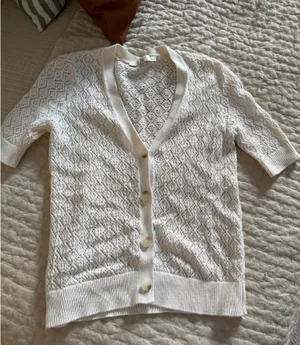 Loft White short sleeve knit button up top thumbnail 5