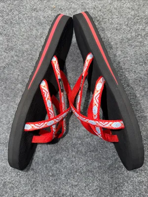 Teva Women's Black Sandals with Red and White Geometric Straps thumbnail 3