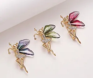 Cute New B.J. Golden Crystal Fairy Angel With Sparkly Acrylic Wings Pin Brooch thumbnail 1