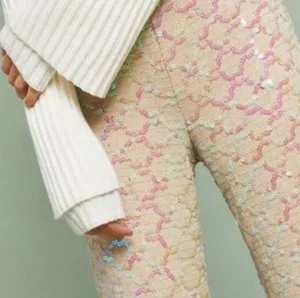 Anthropologie Ett Twa Showstopper Sequined Wide Leg Crop Pants Women's Size 0 thumbnail 2