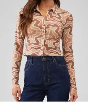 The Kript Women's Swirl Pattern Button-Up Top thumbnail 1