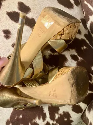 Miu Miu Metallic Gold Leather Cork Platform Heels thumbnail 4
