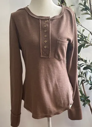 Casual Brown Long Sleeve Women's Top thumbnail 1