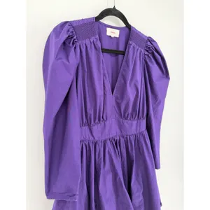 Xirena Ophelia Dress Puff Sleeve Cotton Mini M Purple V-Neck Smocked Boho Poplin thumbnail 3