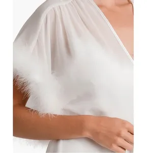 In‎ Bloom by Jonquil Faux Fur Trim Chiffon Robe Wrap, White, Medium/Large NWT thumbnail 6