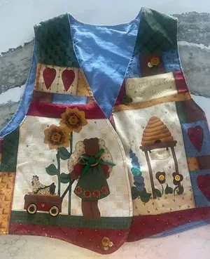 Hand Made Country Style Denim Embroidered Vest Bears Bees Cottagecore Medium thumbnail 1