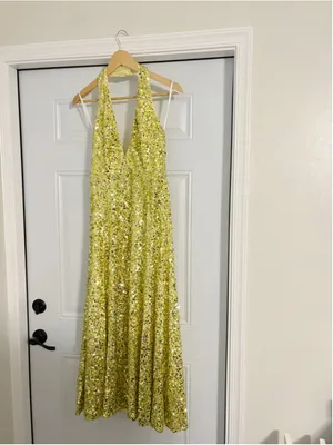 Halston New Renata Sequin Maxi Dress Yellow Size 4 thumbnail 2