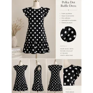 Black White Polka Dot Ruffle Hem Dress Size Medium Retro Chic Mini Dress M thumbnail 2