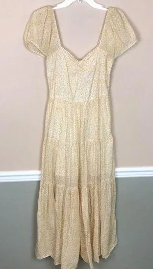 Billabong Women’s Boho Floral Print Yellow White Puff Sleeve Tiered Maxi Dress thumbnail 1