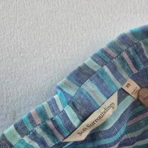 Soft Surroundings 100% Linen Striped‎ Tiered Midi Shirt Dress Blue Coastal XS thumbnail 4