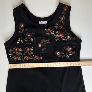 White Stag VTG Black Sleeveless Floral Embroidered Midi Jumper Dress Medium Boho thumbnail 9