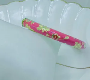 Pink Flower Enamel Cloisonne Bracelet Bangle thumbnail 4