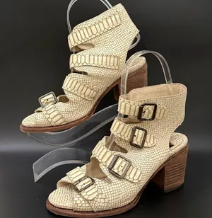 FREEBIRD by Steven Quail Ivory Textured Snake Leather Buckle Gladiator Sandals 9 thumbnail 1