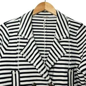 Free People Striped Knit Blazer Jacket M Black White Nautical Y2K Inspired thumbnail 4