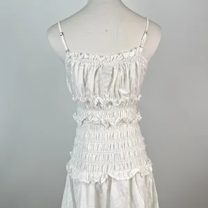 NWOT FARM RIO Cotton Sleeveless Rushed Bodice Midi Dress White Sundress Size S thumbnail 9