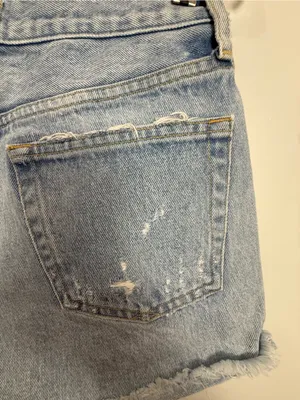 AGOLDE Light Wash Distressed Denim Cutoff Shorts thumbnail 7