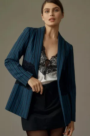 Anthropologie Maeve blue stripe blazer thumbnail 1