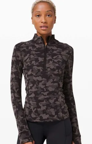 Lululemon Run Briskly 1/2 Zip Long Sleeve Shirt Camo Black Lunar Rock Size 6 thumbnail 1