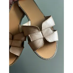 Arezzo Tan Leather‎ Slide Sandals 36 / 6 H-Strap Made in Brazil Minimalist Boho thumbnail 2