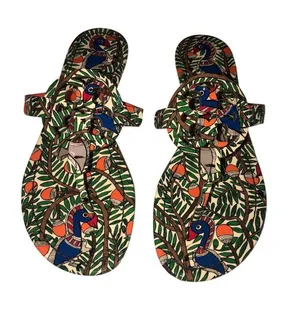 Tory Burch Something Wild Miller Thong Sandals Size 7 Patent Leather Birds Blue thumbnail 1