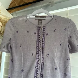 Source Unknown Vintage Purple Paisley Knit Cardigan Top Small beaded embellished thumbnail 3