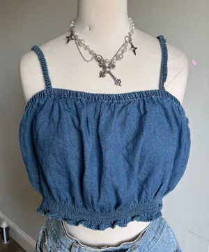 American Eagle Denim NWT Smocked Crop Top Size XL thumbnail 1