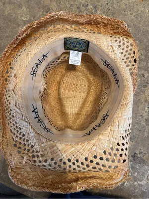 Vintage 2000s Scala Distressed Straw Cowgirl Hat Beaded Western Boho Y2K OS thumbnail 4