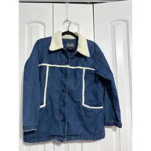 Rachel‎ Brooke Denim Jacket Sherpa Trim Blue Chore Coat Large Vintage Aesthetic thumbnail 2