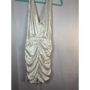 Zara Dress Womens Size S Ivory Polka Dot Halter Ruched Bodycon Midi thumbnail 3