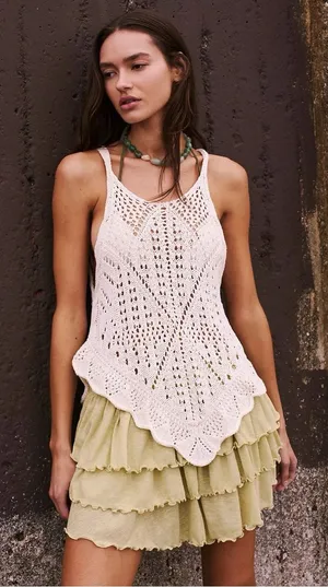 Free People Retro 70s Beachy Crochet Sea Song Sweater Tank Tunic Medium Neutral thumbnail 1